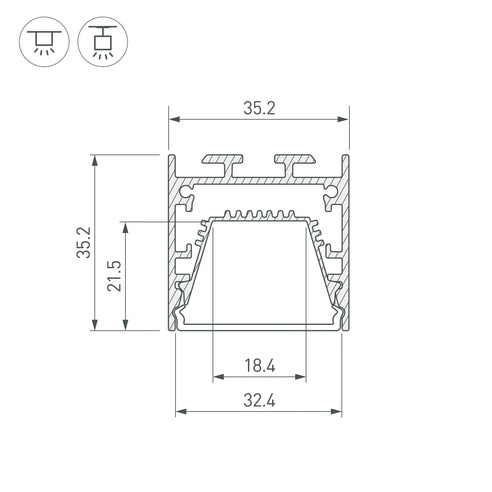Профиль LINE-3535-TRAY-2000 ANOD (Arlight, Алюминий)