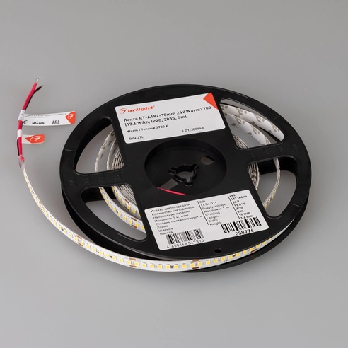 Лента светодиодная RT-A192-10mm 24V Warm2700 (17.6 W/m, IP20, 2835, 5m) (Arlight, высок.эфф.150 лм/Вт)