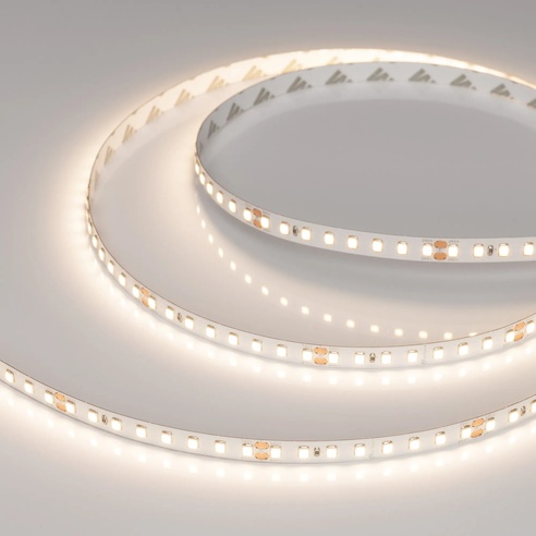 Лента светодиодная RT-A128-8mm 24V Warm3500 (9.6 W/m, IP20, 2835, 5m) (Arlight, высок.эфф.150 лм/Вт)
