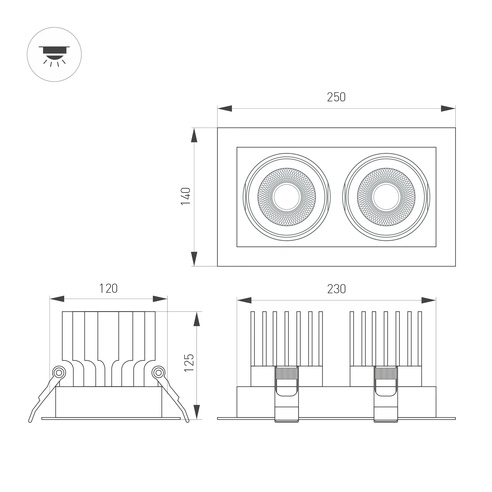 Светильник MS-VORTEX-BUILT-S250x140-2x30W Day4000 (WH-WH, 50 deg, 230V) (Arlight, IP20 Металл, 5 лет)