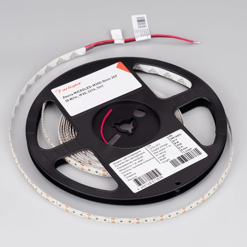 Лента светодиодная MICROLED-M300-8mm 24V Warm3000 (8 W/m, IP20, 2216, 5m) (Arlight, Открытый)