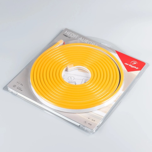 Лента светодиодная герметичная AURORA-PS-A120-16x8mm 24V Amber (10 W/m, IP65, 2835, 5m) (Arlight, Силикон)