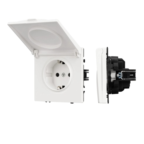 Механизм розетки влагозащищённый SCT-NOBE-MCP-SFPL-WH (230V, 16A) (Arlight, -)