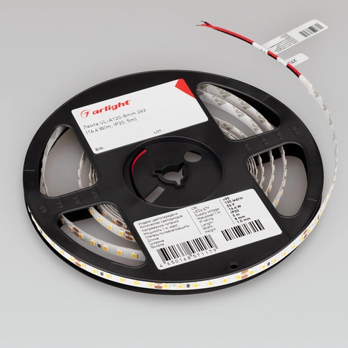 Лента светодиодная UL-A120-8mm 24V Day4000 (14.4 W/m, IP20, 5m) (Arlight, 7 лет)