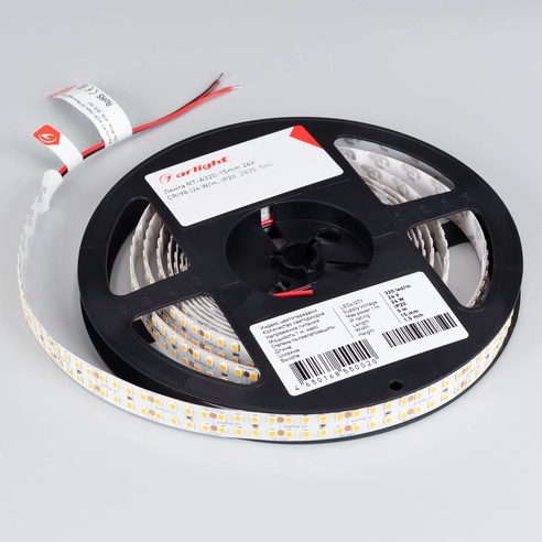 Лента светодиодная RT-A320-15mm 24V Warm2400 (24 W/m, IP20, 2835, 5m) (Arlight, высок.эфф.150 лм/Вт)