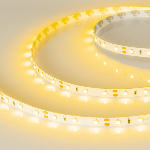 Лента светодиодная RT-A60-8mm 12V Yellow (4.8 W/m, IP20, 2835, 5m) (Arlight, Открытый)
