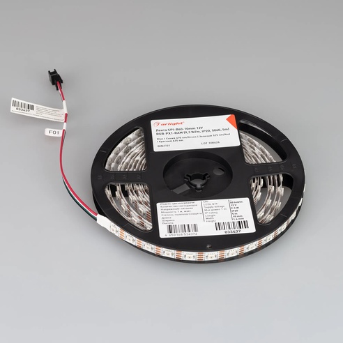 Лента светодиодная SPI-B60-10mm 12V RGB-PX1-RAM (9.3 W/m, IP20, 5060, 5m) (Arlight, бегущий огонь)
