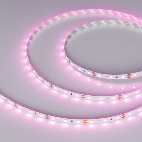 Лента светодиодная RT-A60-8mm 12V Pink (4.8 W/m, IP20, 2835, 5m) (Arlight, 4.8 Вт/м, IP20)