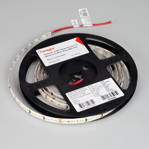 Лента светодиодная RT-A168-10mm 24V Dim-To-Warm (14.4 W/m, IP20, 2835, 5m) (Arlight, Dim-To-Warm)