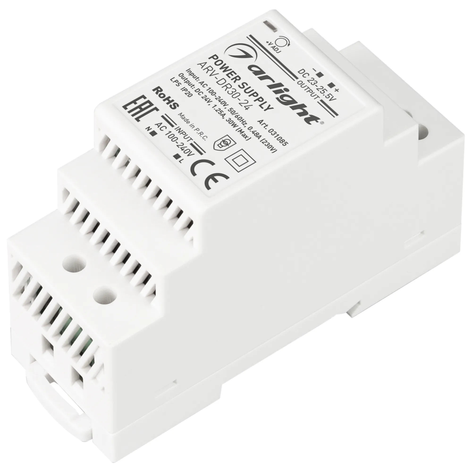 Блок питания ARV-DR30-24 (24V, 1.25A, 30W) (Arlight, IP20 DIN-рейка) - изображение товара