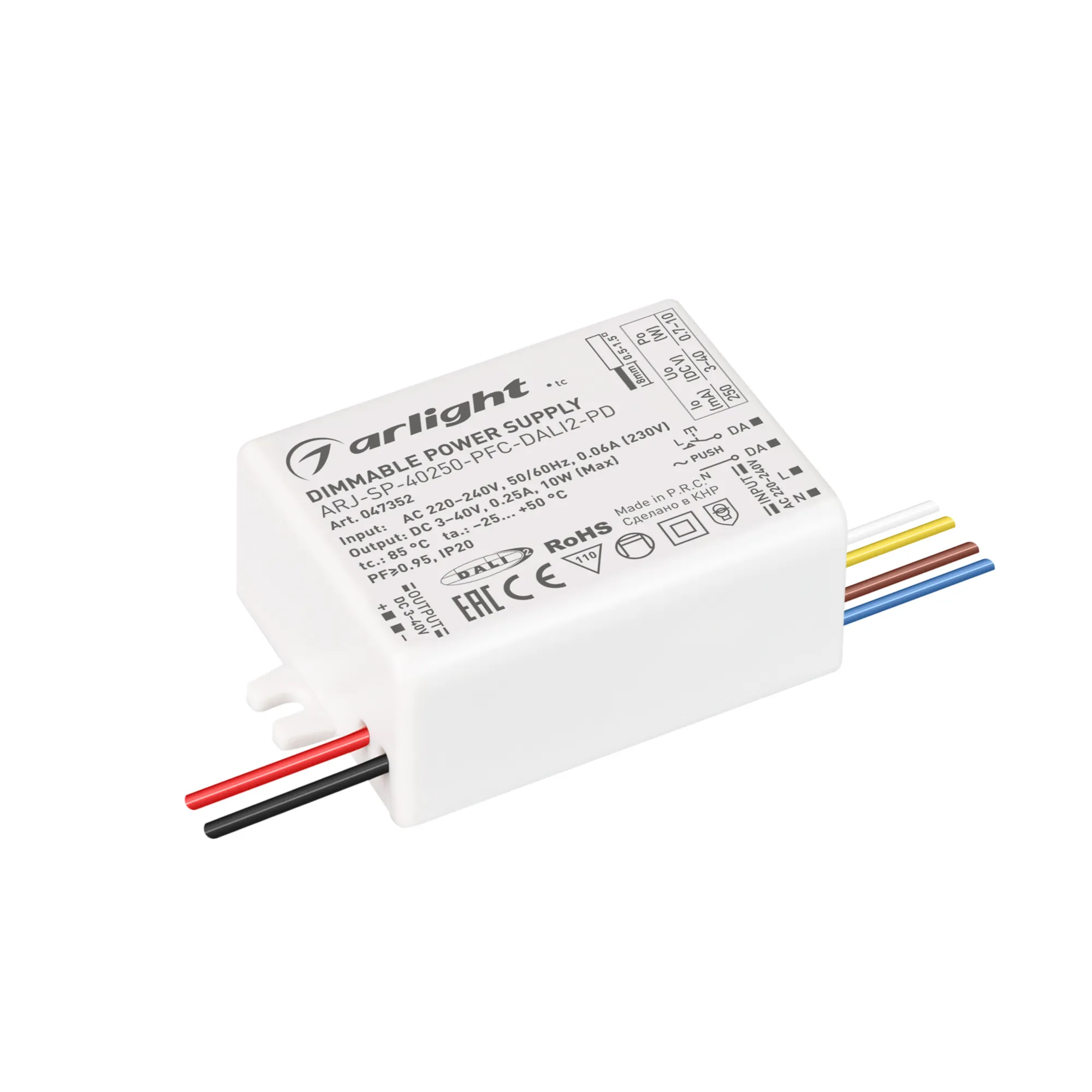 Блок питания ARJ-SP-40250-PFC-DALI2-PD (10W, 3-40V, 250mA) (Arlight, IP20 Пластик, 5 лет) - изображение товара