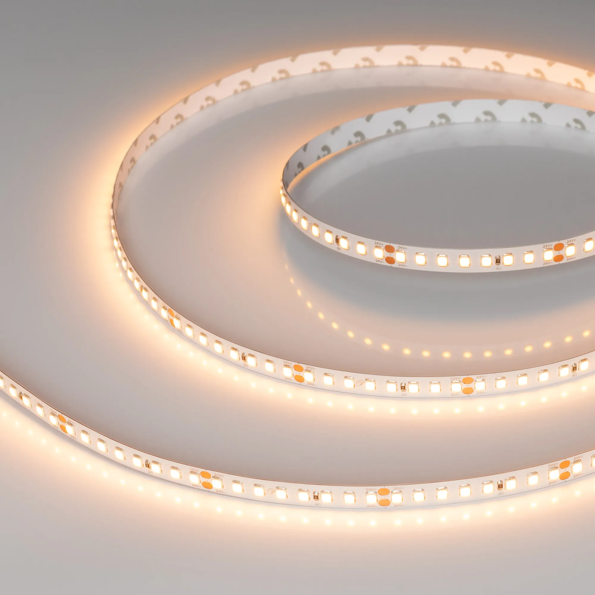 Лента светодиодная RT-A160-8mm 24V Warm2400 (12 W/m, IP20, 2835, 5m) (Arlight, высок.эфф.150 лм/Вт) - изображение товара