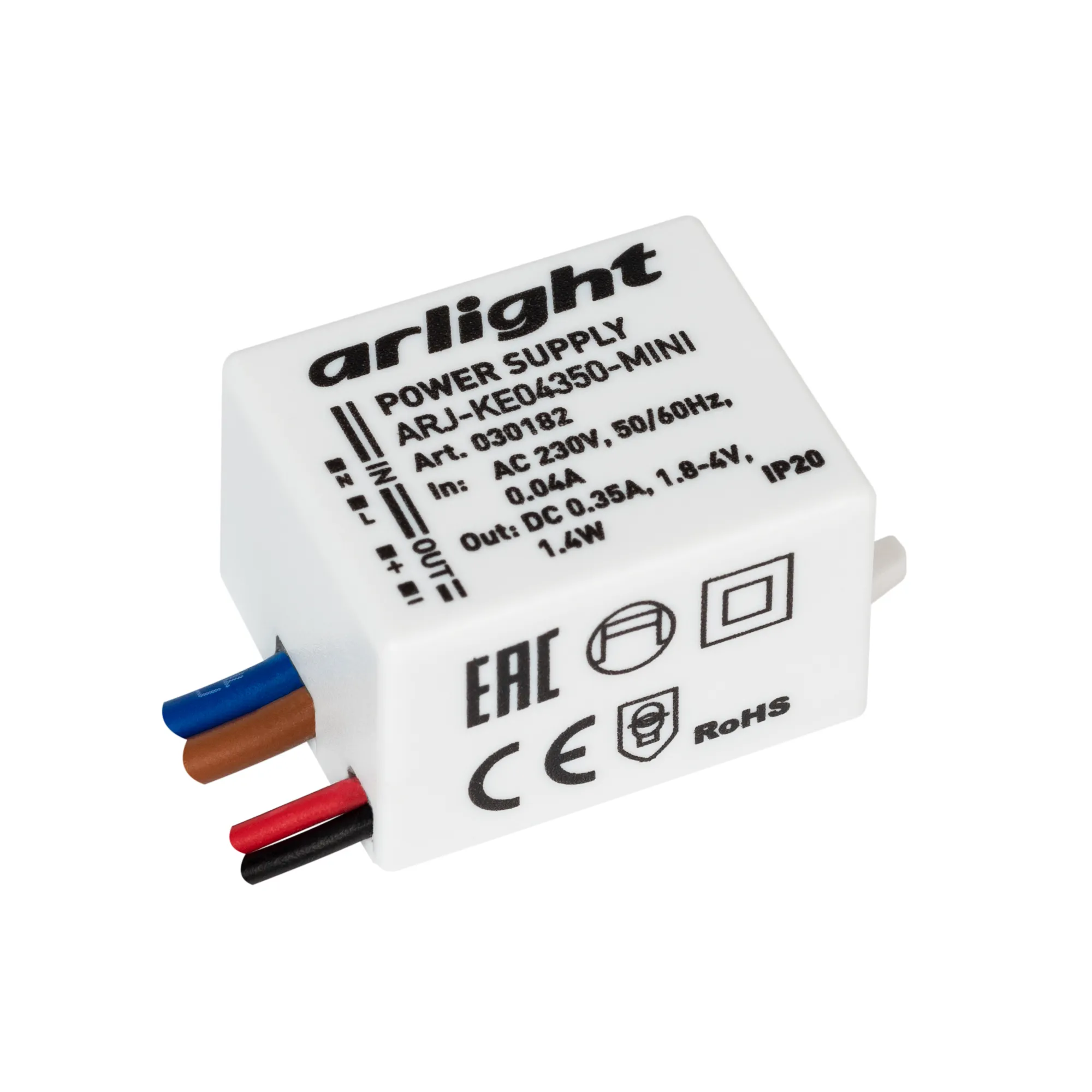 Блок питания ARJ-KE04350-MINI (1.4W, 350mA) (Arlight, IP20 Пластик, 5 лет) - изображение товара