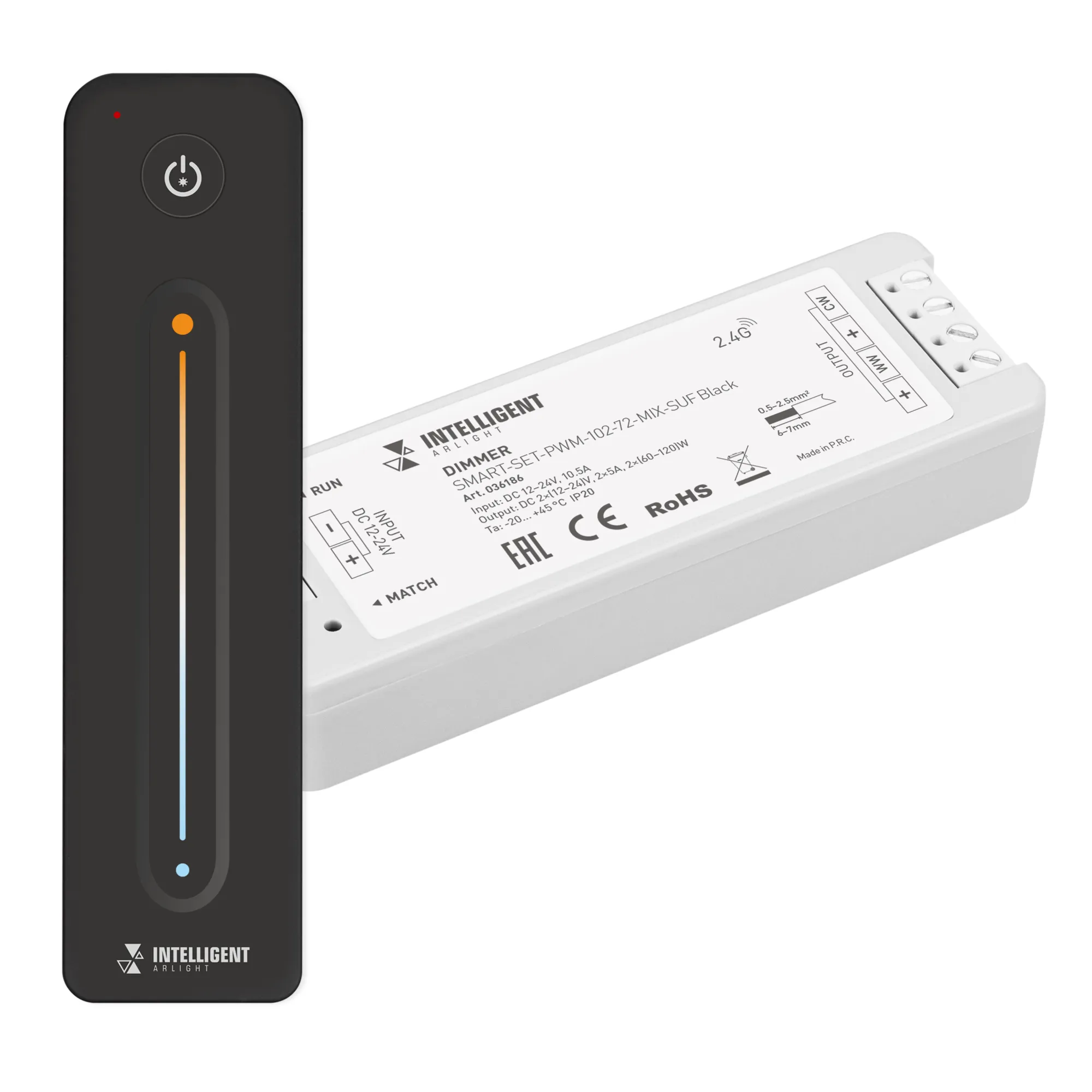 INTELLIGENT ARLIGHT Диммер SMART-SET-PWM-102-72-MIX-SUF Black (12-24V, 2x5A, ПДУ LINE, 2.4G) (IARL, IP20 Пластик, 5 лет) - изображение товара