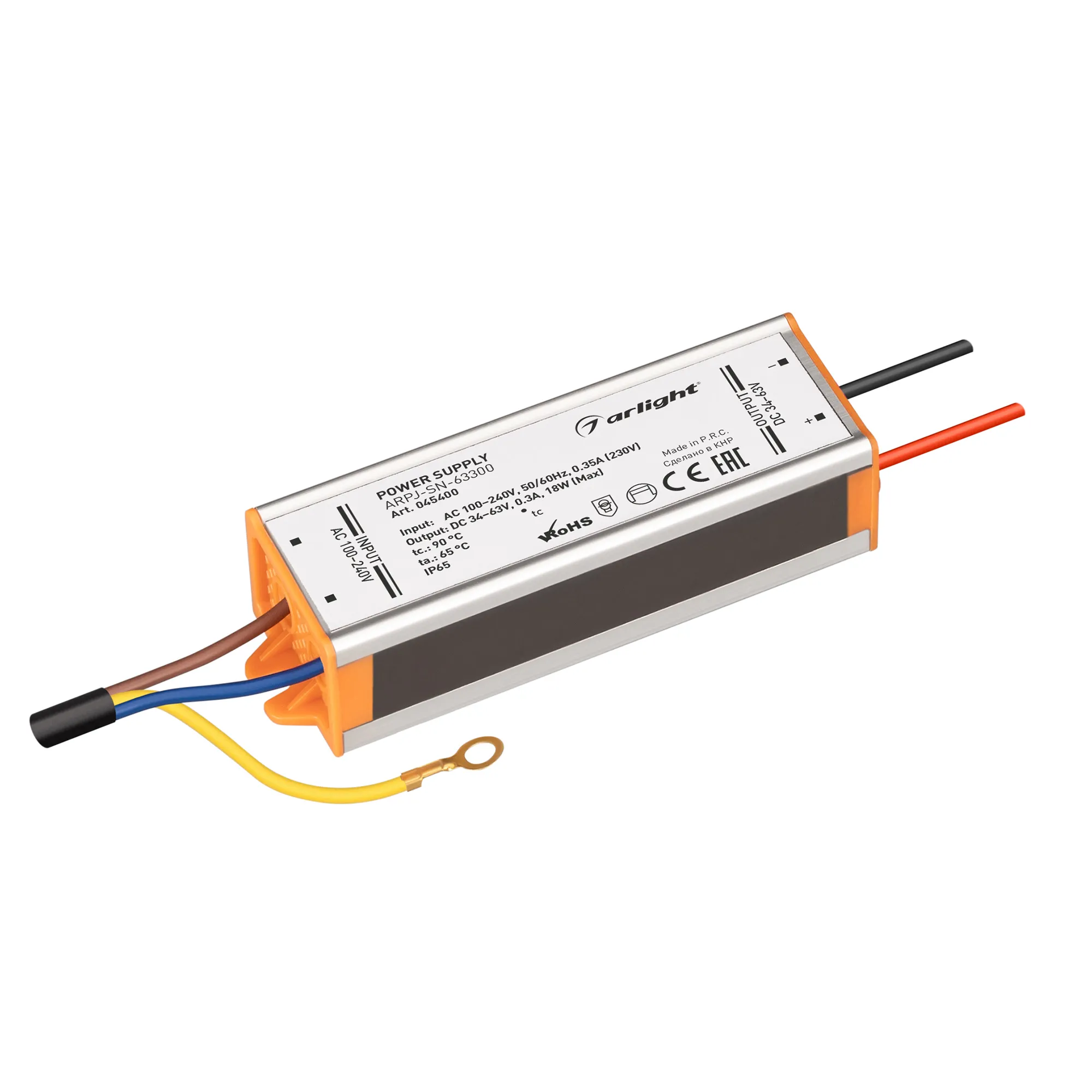 Блок питания ARPJ-SN-63300 (18W, 34-63V, 300mA) (Arlight, IP65 Металл, 3 года) - изображение товара