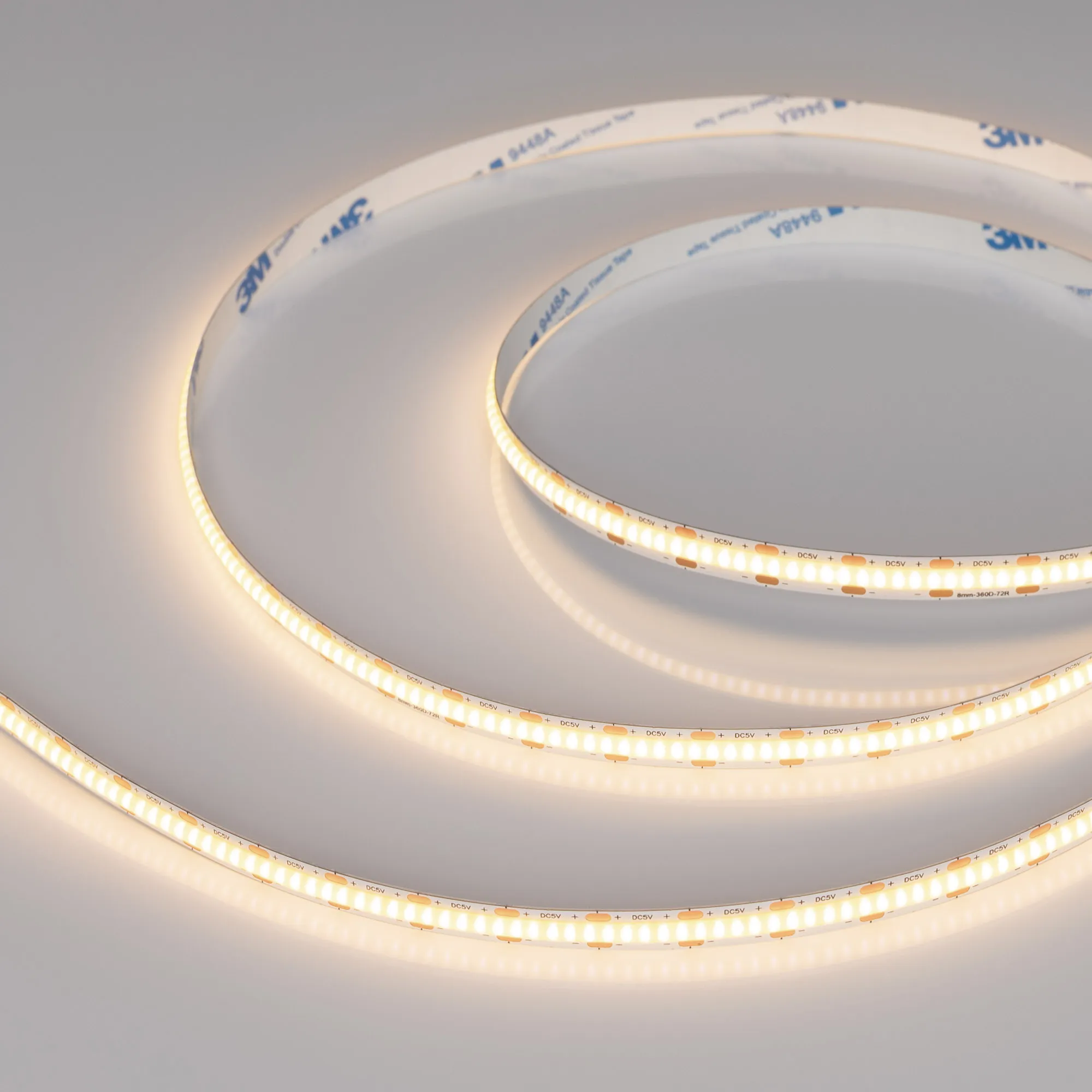 Лента светодиодная COB-X360-8mm 5V Warm3000 (5 W/m, IP20, CSP, 5m) (Arlight, -)