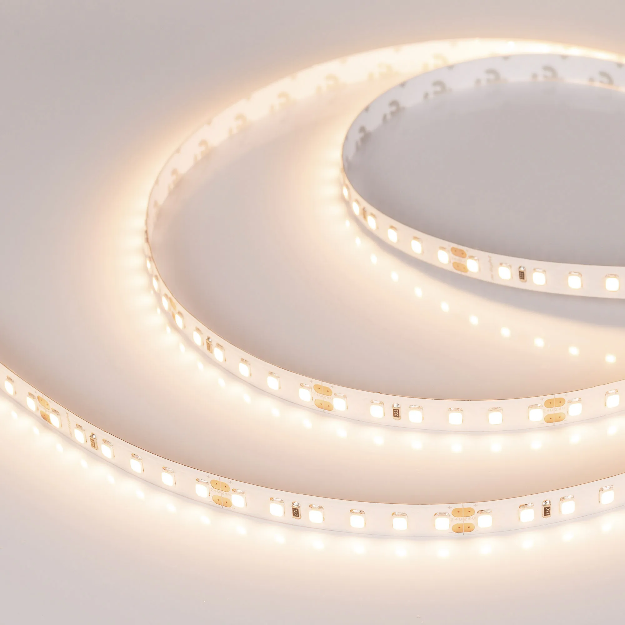 Лента светодиодная RT-A120-8mm 24V Warm3000 (9.6 W/m, IP20, 2835, 50m) (Arlight, 9.6 Вт/м, IP20) - изображение товара