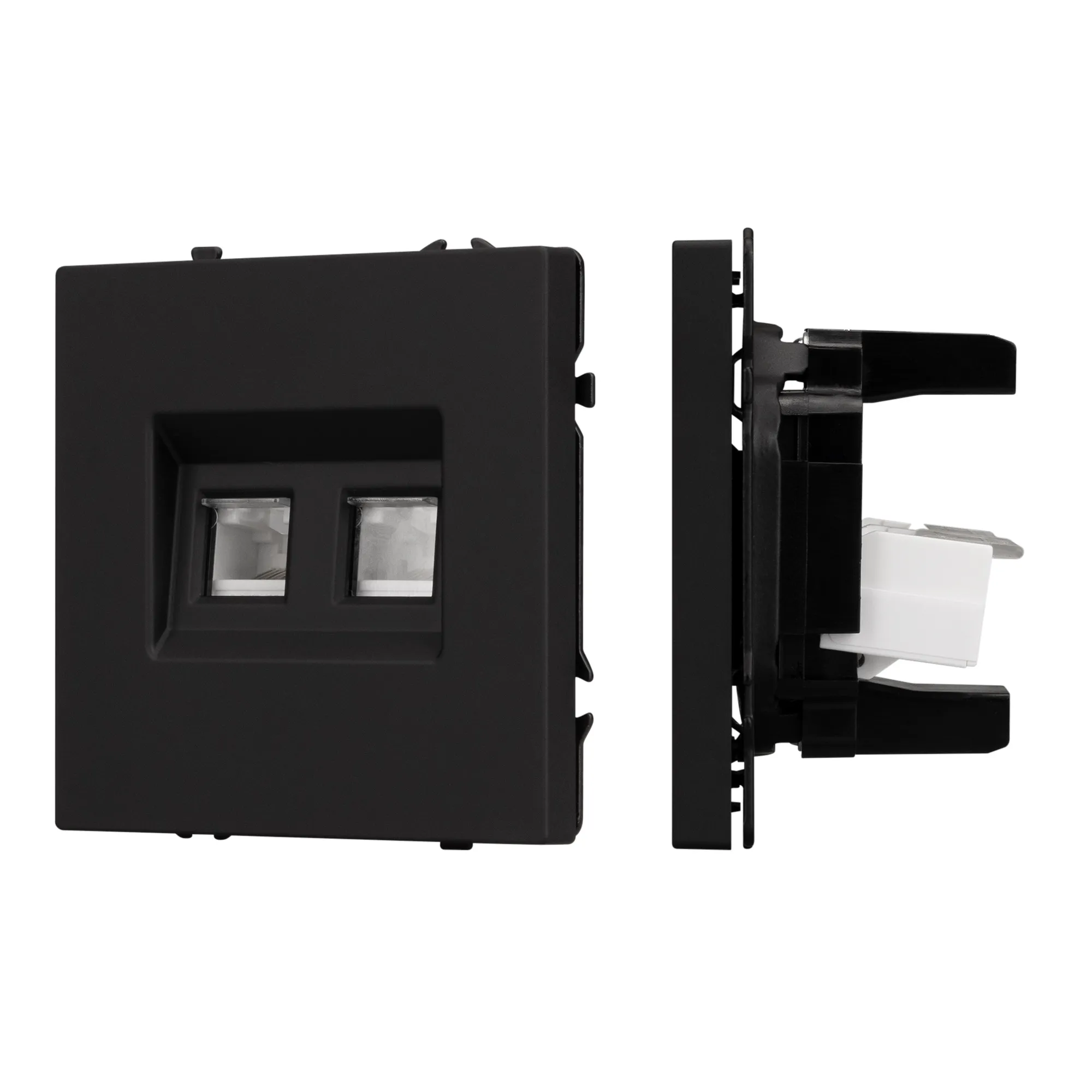 Механизм сдвоенной телефонной розетки SCT-NOBE-MTL2-SFPL-BK (RJ-11, 4C) (Arlight, Черный оникс) - изображение товара