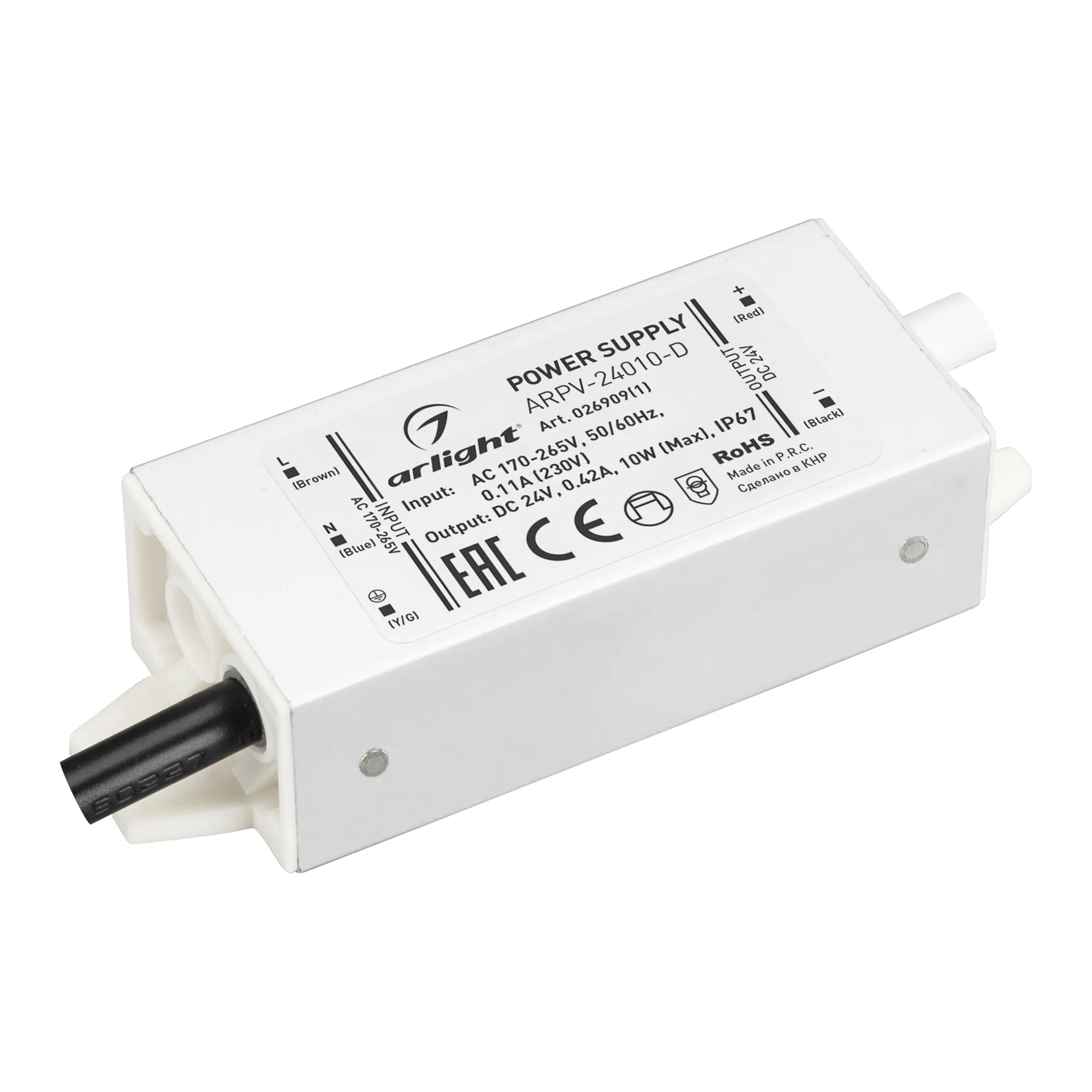 Блок питания ARPV-24010-D (24V, 0.42A, 10W) (Arlight, IP67 Металл, 3 года) - изображение товара